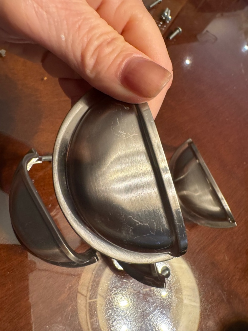 Set of 4 silver cup pulls handles 3” c to c